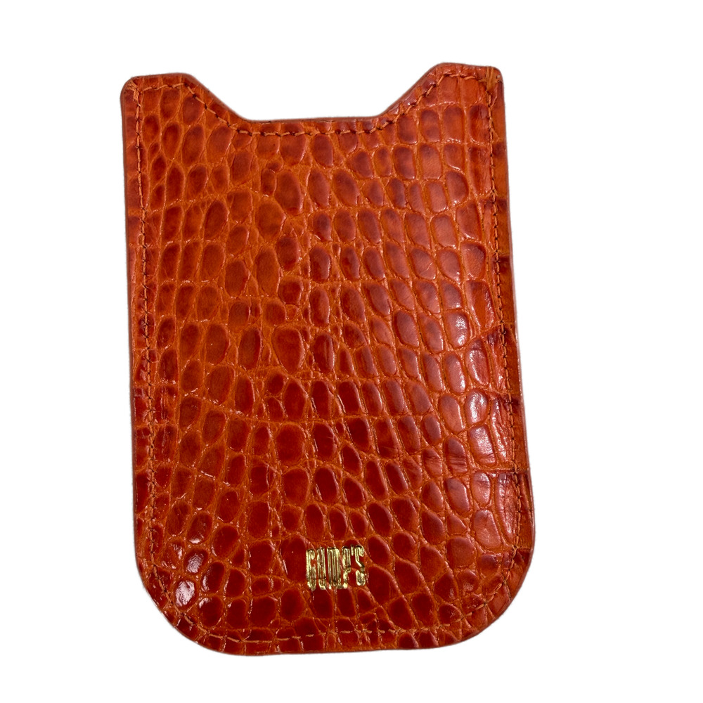 Gumps San Francisco Leather Case Orange Croc Embossed Gold Logo 3.5x5 Phone?